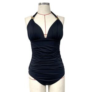 Victorias Secret Womens Size L Black Forever Sexy Ruched One Piece Swimsuit